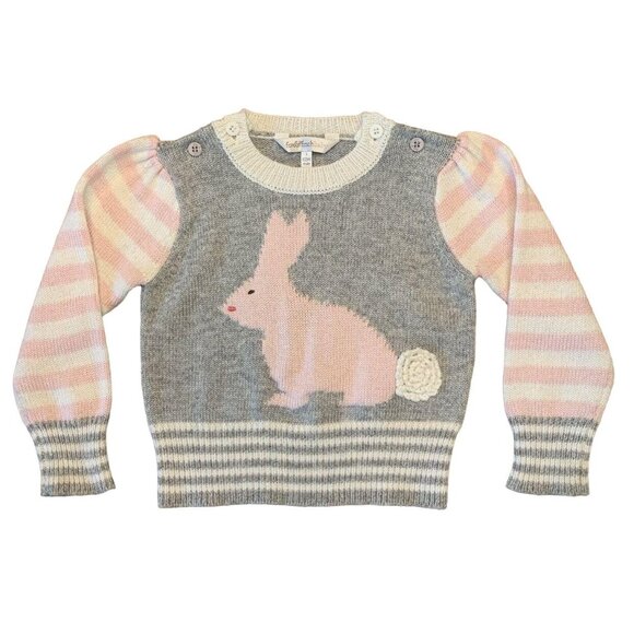 Fox & Finch Other - FOX & FINCH Knit Bunny Rabbit Sweater Girls 12 Months Pink Grey Toddler Girl